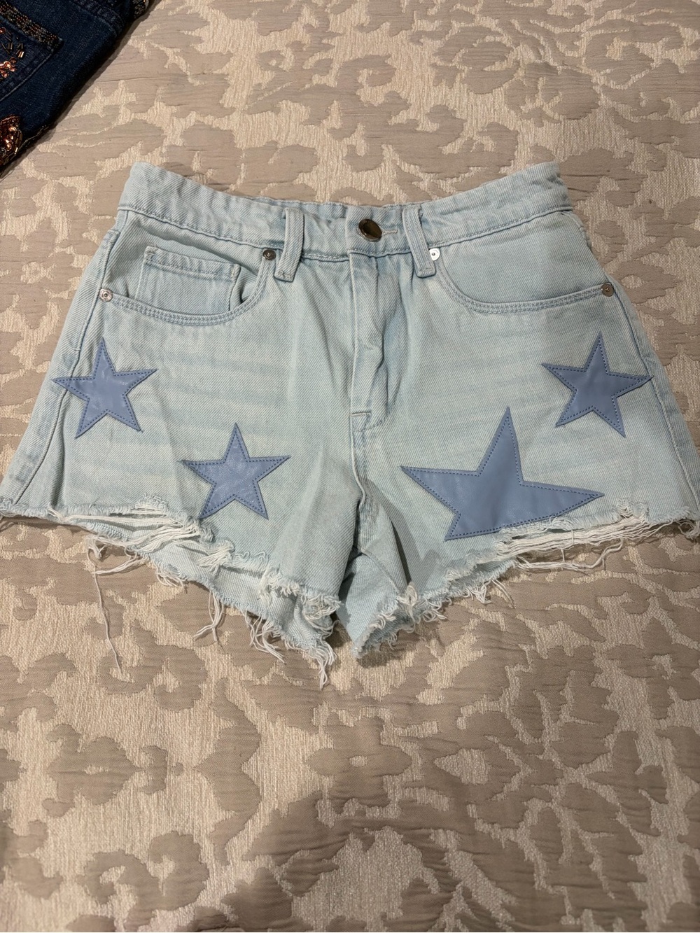 Blank NYC Light Blue Denim Star Appliqué Shorts